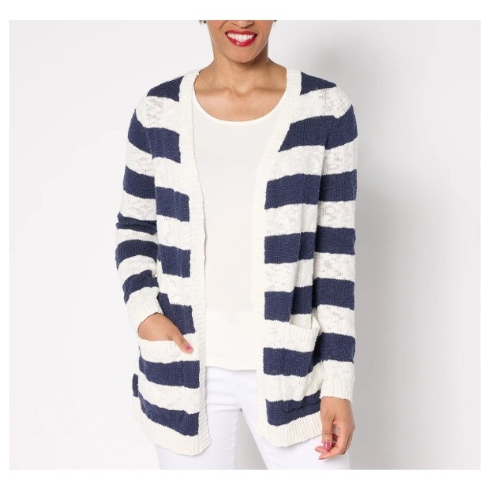 Belle by Kim Gravel Women's Blue Cape Coastal Cotton Slub‎ Cardigan Size 1X